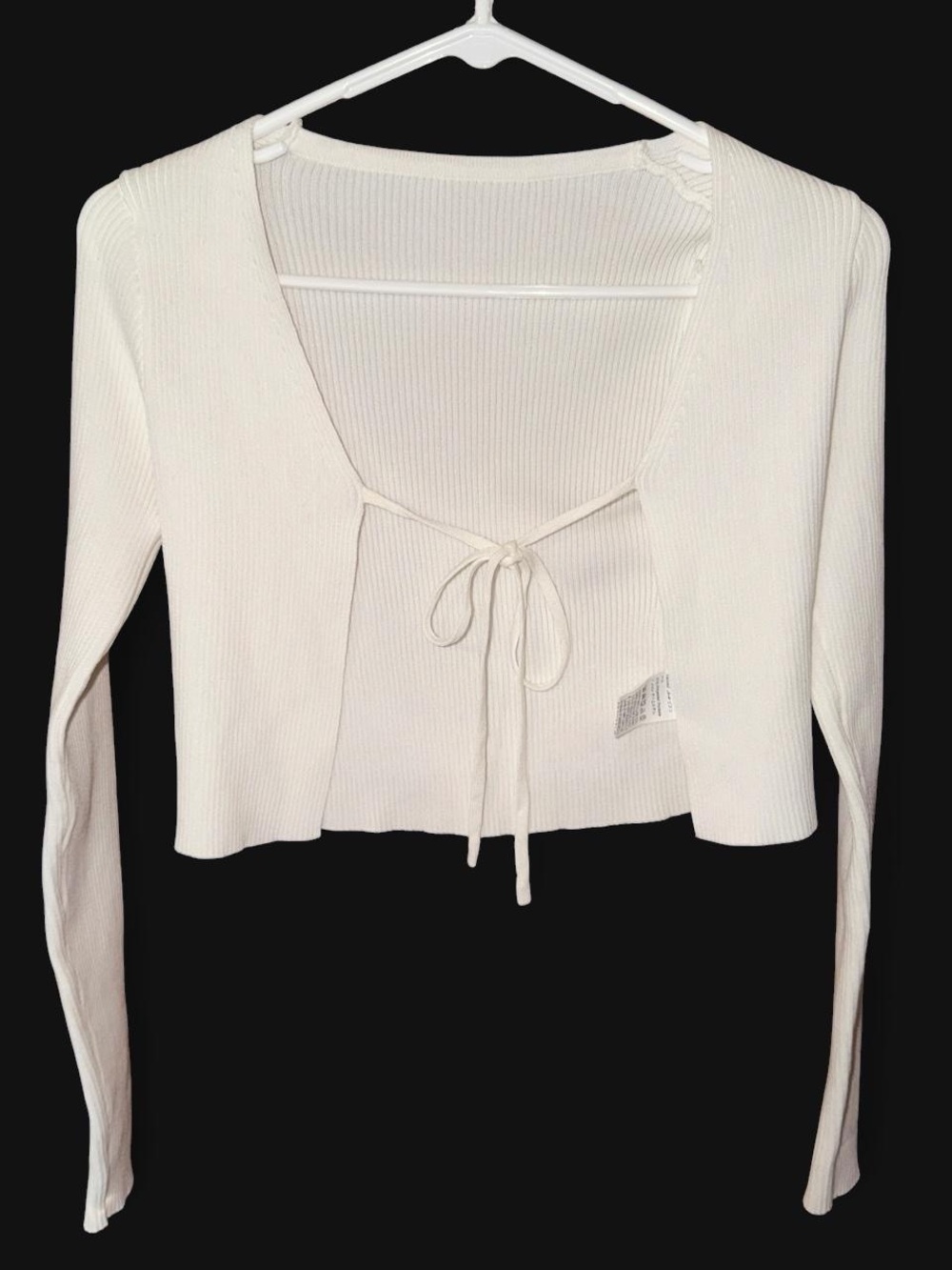 SHEIN White Ribbed Tie-Front Cropped Cardigan